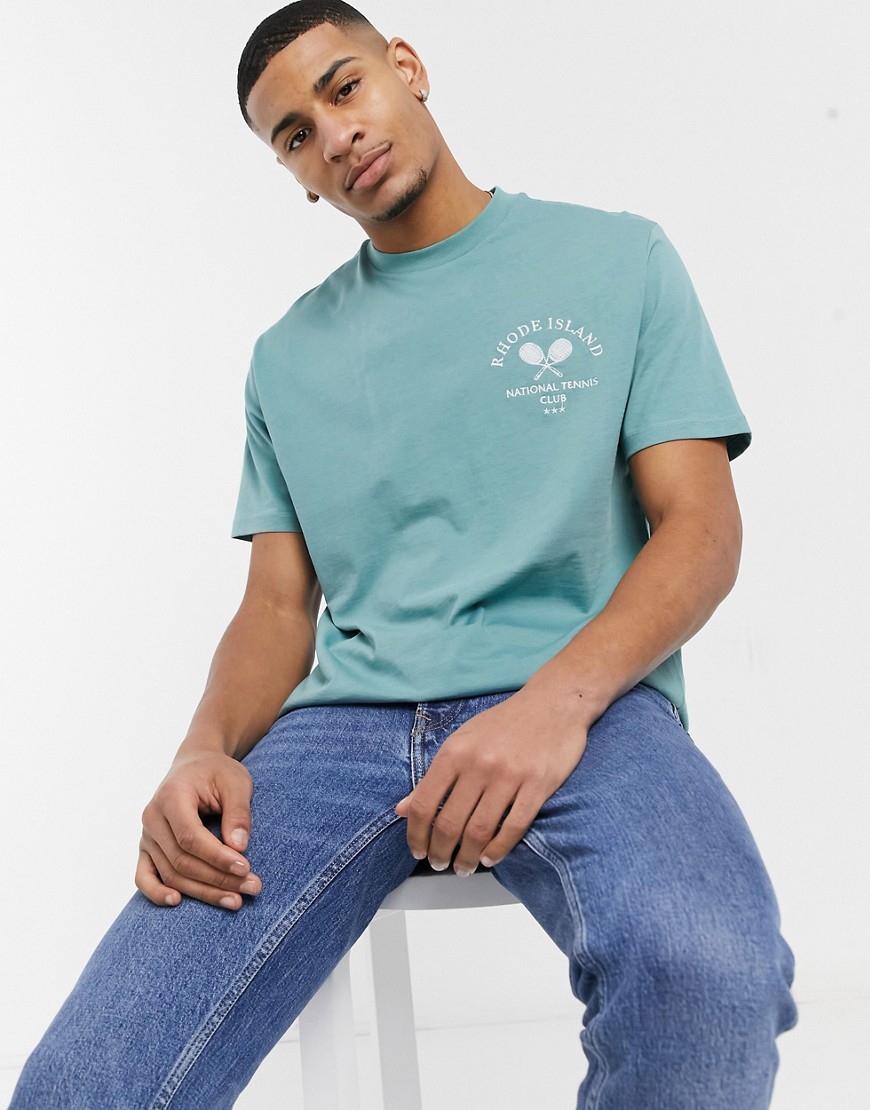 ASOS DESIGN relaxed fit T-shirt with tennis embroidery in blue-Blues
