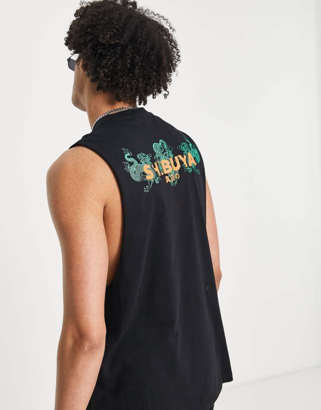 ASOS DESIGN relaxed fit tank top in black with souvenir city front print