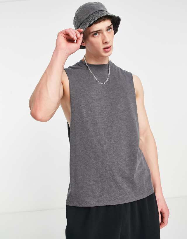 ASOS DESIGN relaxed fit tank top in charcoal heather