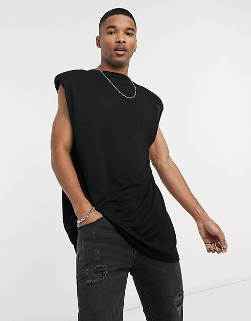 ASOS DESIGN relaxed fit tank with shoulder pads in black
