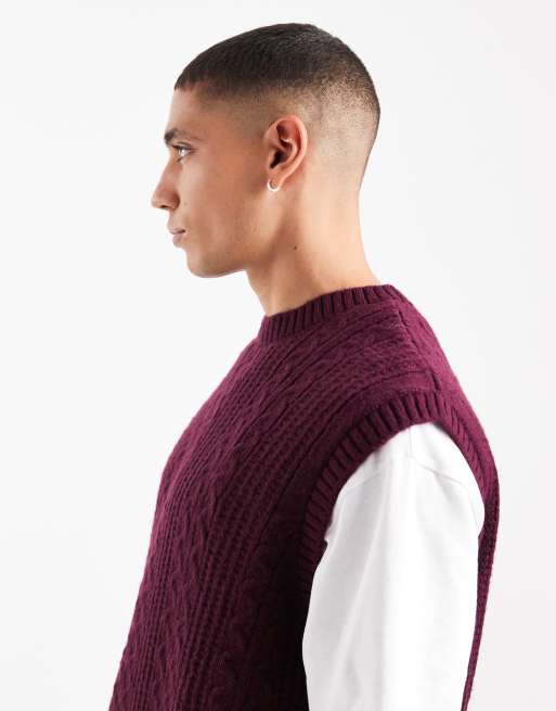  ASOS DESIGN – Relaxed Fit-Tanktop aus Strick mit Zopfmuster in Burgunderrot, 4 von 5