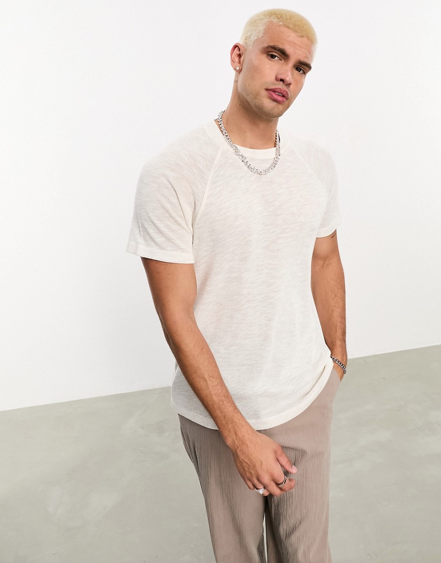 ASOS DESIGN relaxed fit textured t-shirt in beige-Neutral
