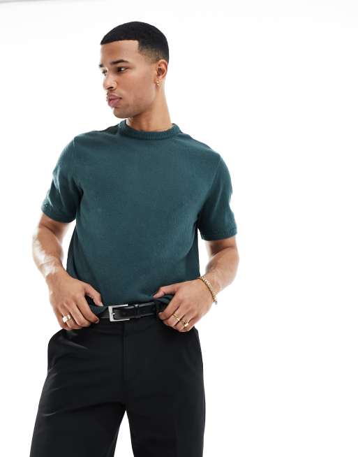 ASOS DESIGN relaxed fit textured t-shirt in dark green