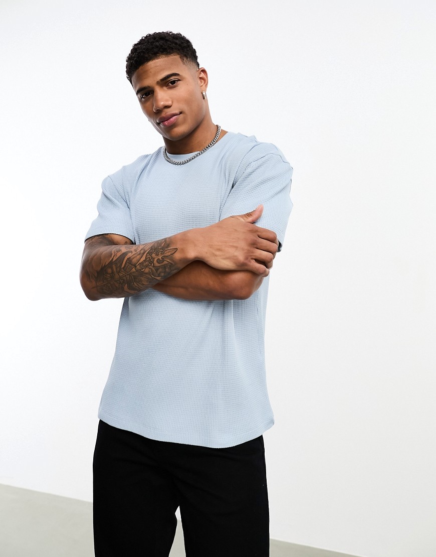 ASOS DESIGN relaxed fit textured t-shirt in dusty blue-Neutral