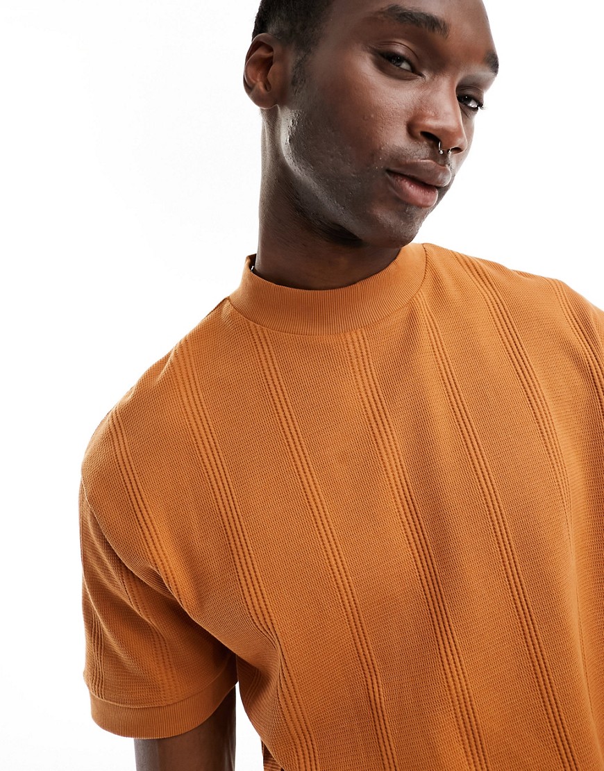 ASOS DESIGN relaxed fit textured turtle neck in rust-Brown
