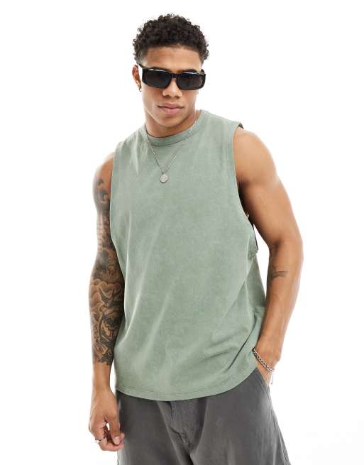 ASOS DESIGN – Relaxed Fit Trägertop in verwaschenem Grün