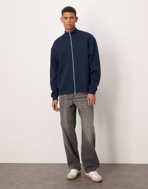 ASOS DESIGN – Relaxed-Fit-Trainingsjacke aus Jersey in Marineblau mit Reißverschluss, 2 von 5