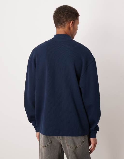ASOS DESIGN – Relaxed-Fit-Trainingsjacke aus Jersey in Marineblau mit Reißverschluss, 3 von 5