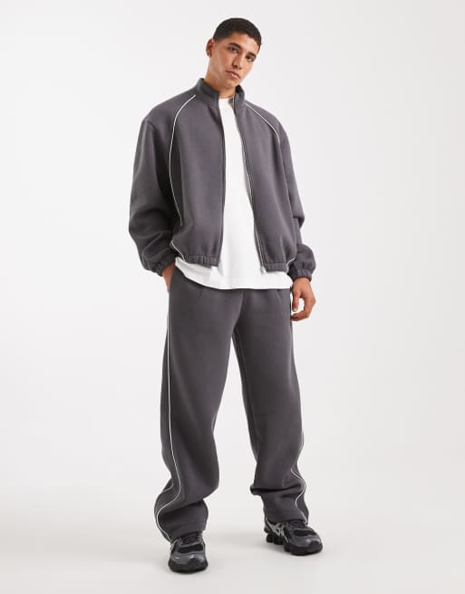 ASOS DESIGN – Relaxed-Fit-Trainingsjacke in Anthrazit mit Paspelierung, 2 von 5
