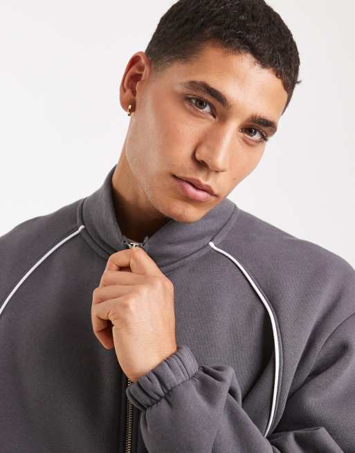 ASOS DESIGN – Relaxed-Fit-Trainingsjacke in Anthrazit mit Paspelierung, 5 von 5
