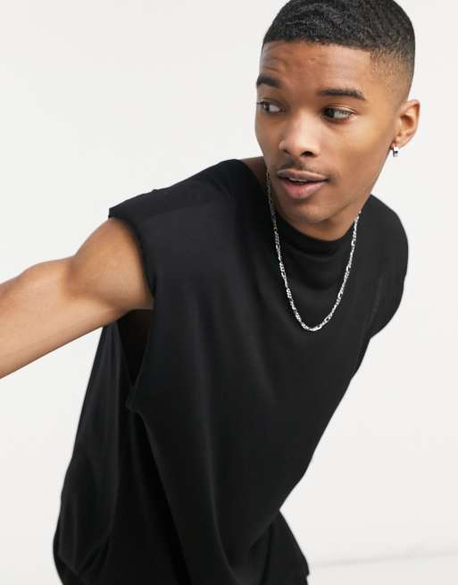 ASOS T-shirt With Gold Shoulder Pads In Black for Men