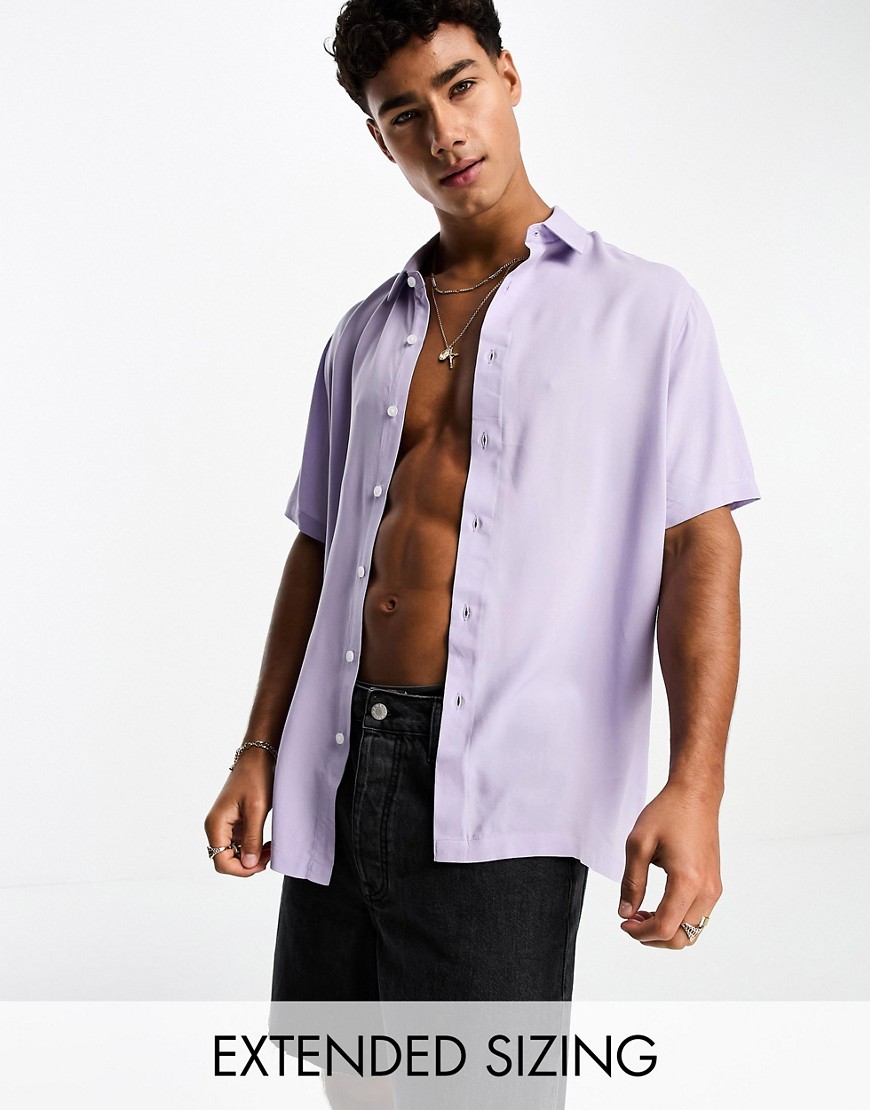 Asos Design Relaxed Fit Viscose Shirt In Lilac-purple