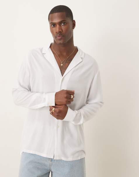 ASOS DESIGN relaxed fit viscose shirt with deep camp collar in white - view 1