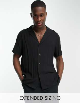 Asos Design Regular Fit Viscose Shirt With Revere Collar In Black