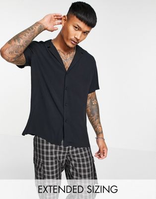 ASOS DESIGN relaxed fit viscose shirt with low revere collar in black | ASOS