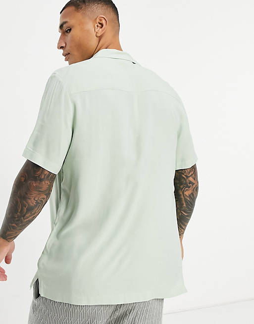 ASOS DESIGN relaxed fit viscose shirt with low revere collar in 