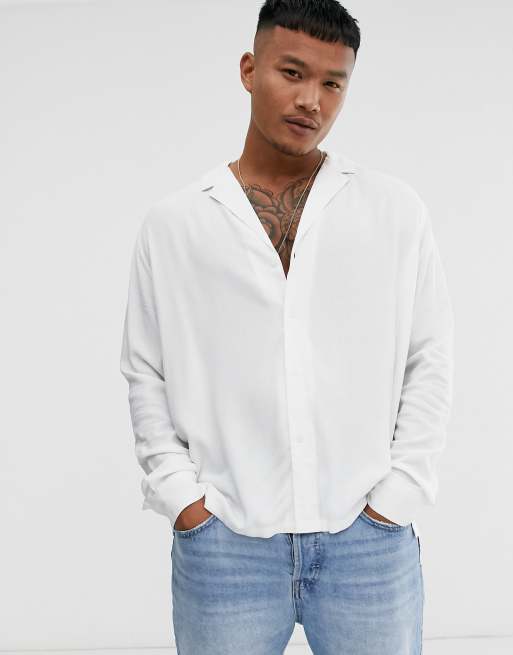 ASOS DESIGN relaxed fit viscose shirt with low revere collar in