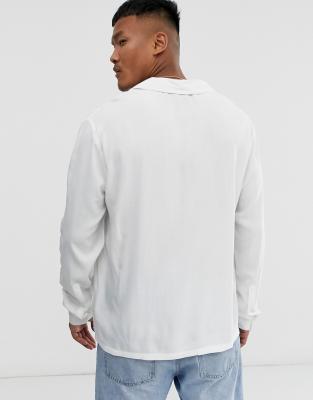 ASOS DESIGN relaxed fit viscose shirt with low revere collar in white