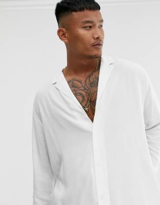 ASOS DESIGN relaxed fit viscose shirt with low revere collar in white