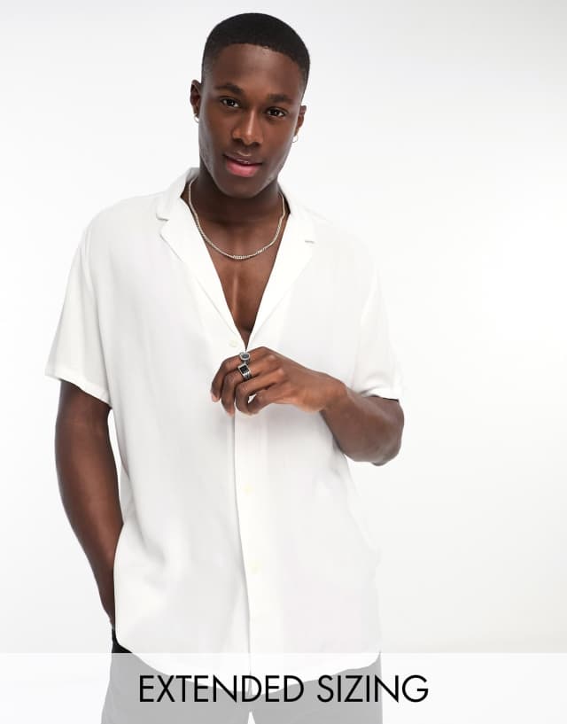 ASOS DESIGN - relaxed fit viscose shirt with low revere collar in white