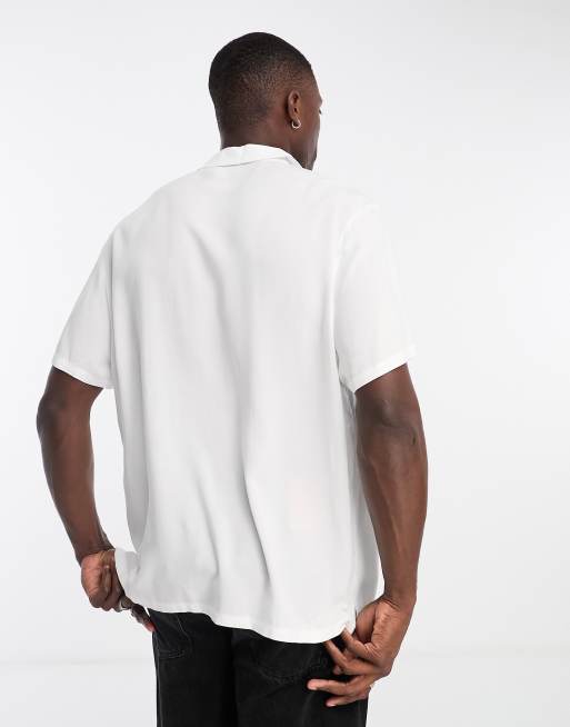ASOS DESIGN relaxed fit viscose shirt with low revere collar in white, 4 of 4
