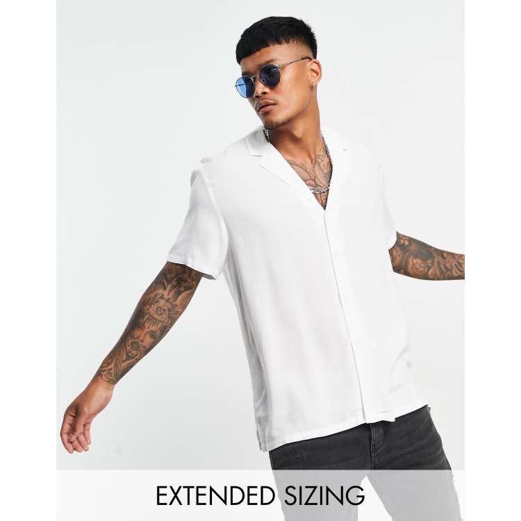 ASOS DESIGN relaxed fit viscose shirt with low revere collar in white