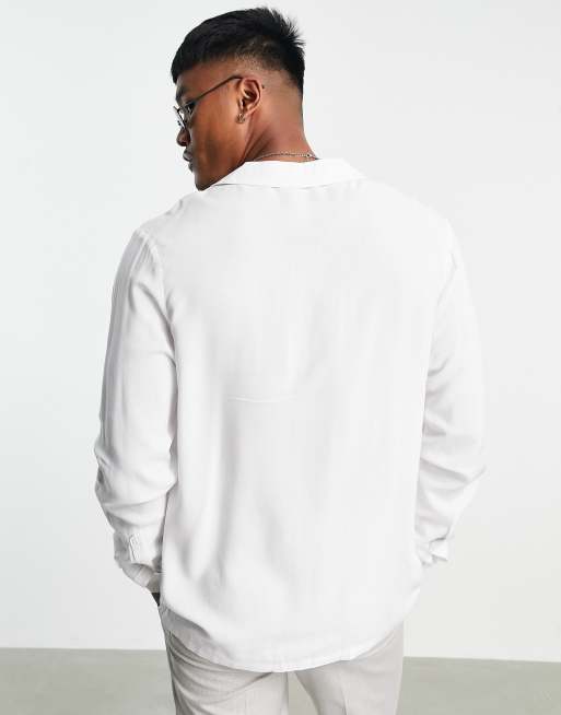 ASOS DESIGN relaxed fit viscose shirt with low revere collar in