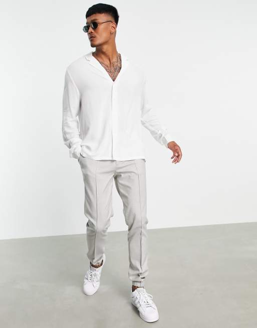 ASOS DESIGN relaxed fit viscose shirt with low revere collar in