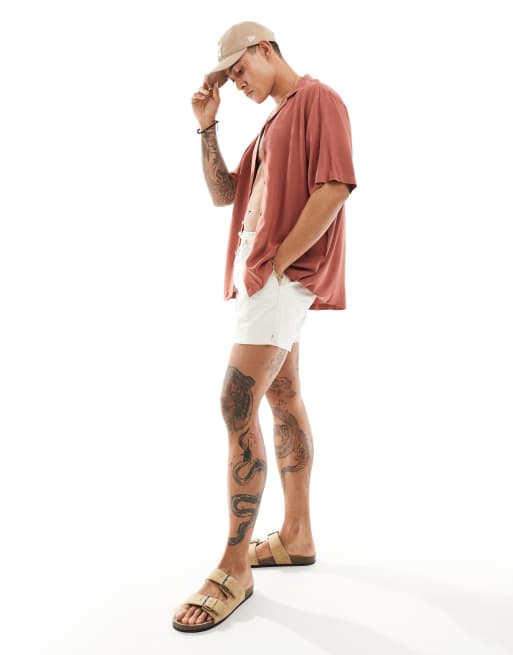 ASOS DESIGN relaxed fit viscose shirt with revere collar in rust brown