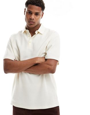 ASOS DESIGN relaxed fit waffle polo shirt in beige