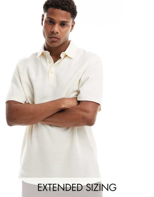 ASOS DESIGN relaxed fit waffle polo shirt in beige