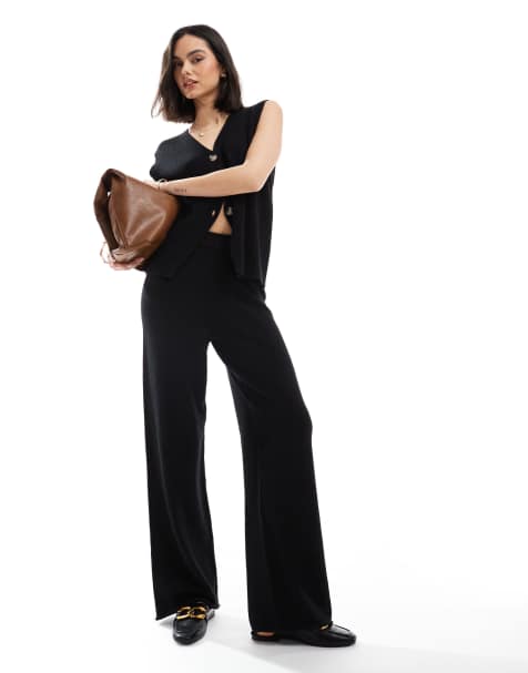 ASOS DESIGN relaxed fit waistcoat & wide leg trouser co-ord in black - view 1
