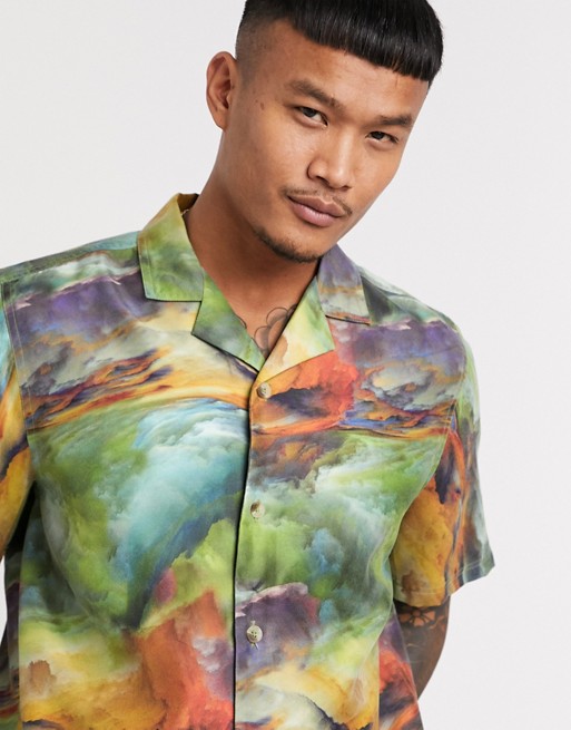 ASOS DESIGN relaxed fit watercolour abstract print shirt