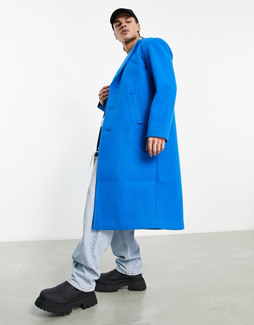 ASOS DESIGN relaxed fit wool look overcoat in blue