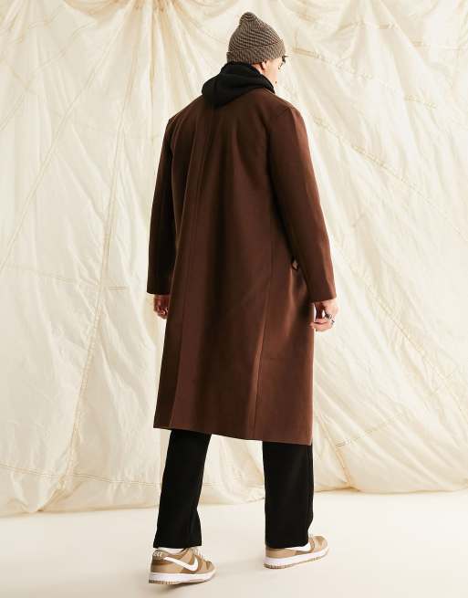 ASOS DESIGN relaxed fit wool look overcoat in brown, 2 of 4