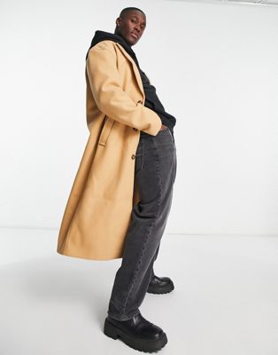 ASOS DESIGN relaxed fit wool look overcoat in camel