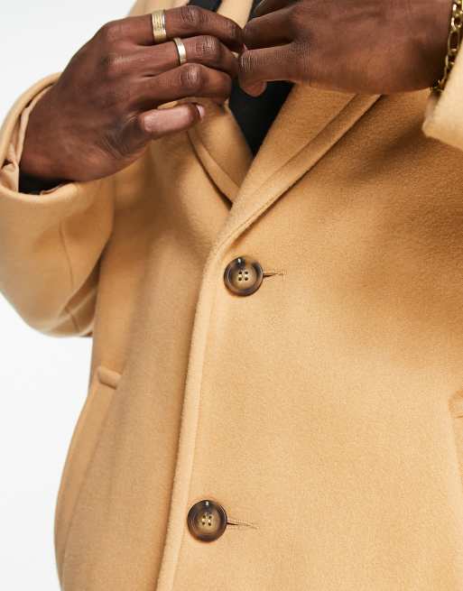 ASOS DESIGN relaxed fit wool look overcoat in camel