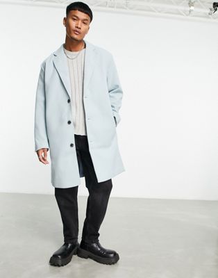 ASOS DESIGN relaxed fit wool mix overcoat in blue - ASOS Price Checker