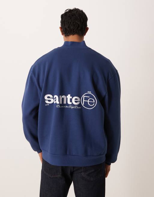 ASOS DESIGN relaxed fit zip up sweatshirt with embroidery print in navy, 3 of 5