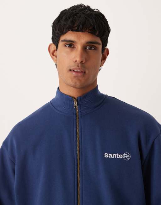 ASOS DESIGN relaxed fit zip up sweatshirt with embroidery print in navy, 5 of 5
