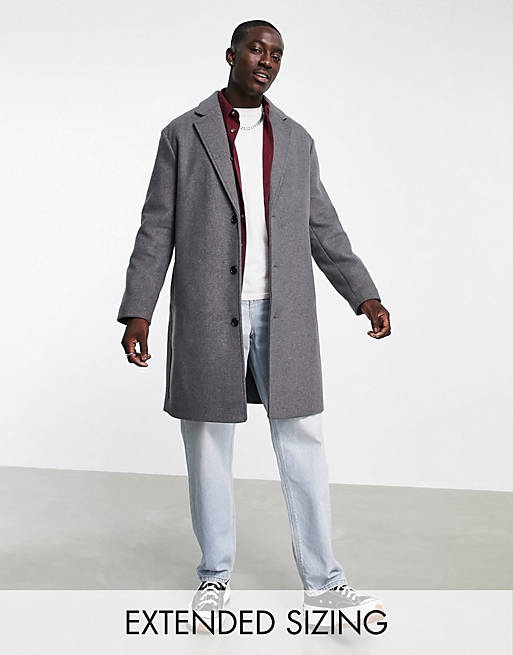 ASOS DESIGN relaxed fit wool mix overcoat in grey