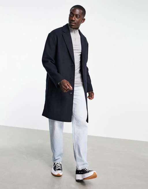 ASOS DESIGN relaxed fit wool mix overcoat in navy