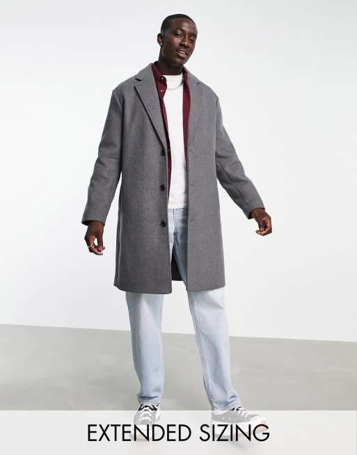 ASOS DESIGN relaxed fit wool mix overcoat in gray