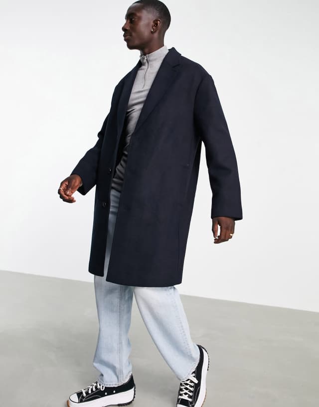 ASOS DESIGN relaxed fit wool mix overcoat in navy