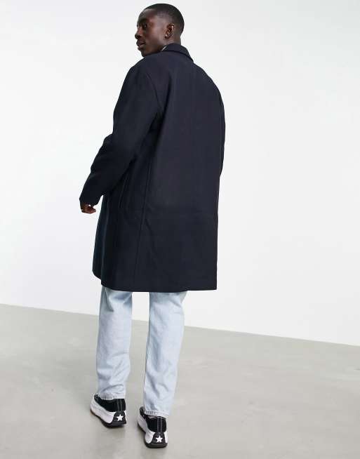 ASOS DESIGN relaxed fit wool mix overcoat in navy