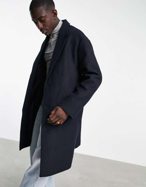 ASOS DESIGN relaxed fit wool mix overcoat in navy