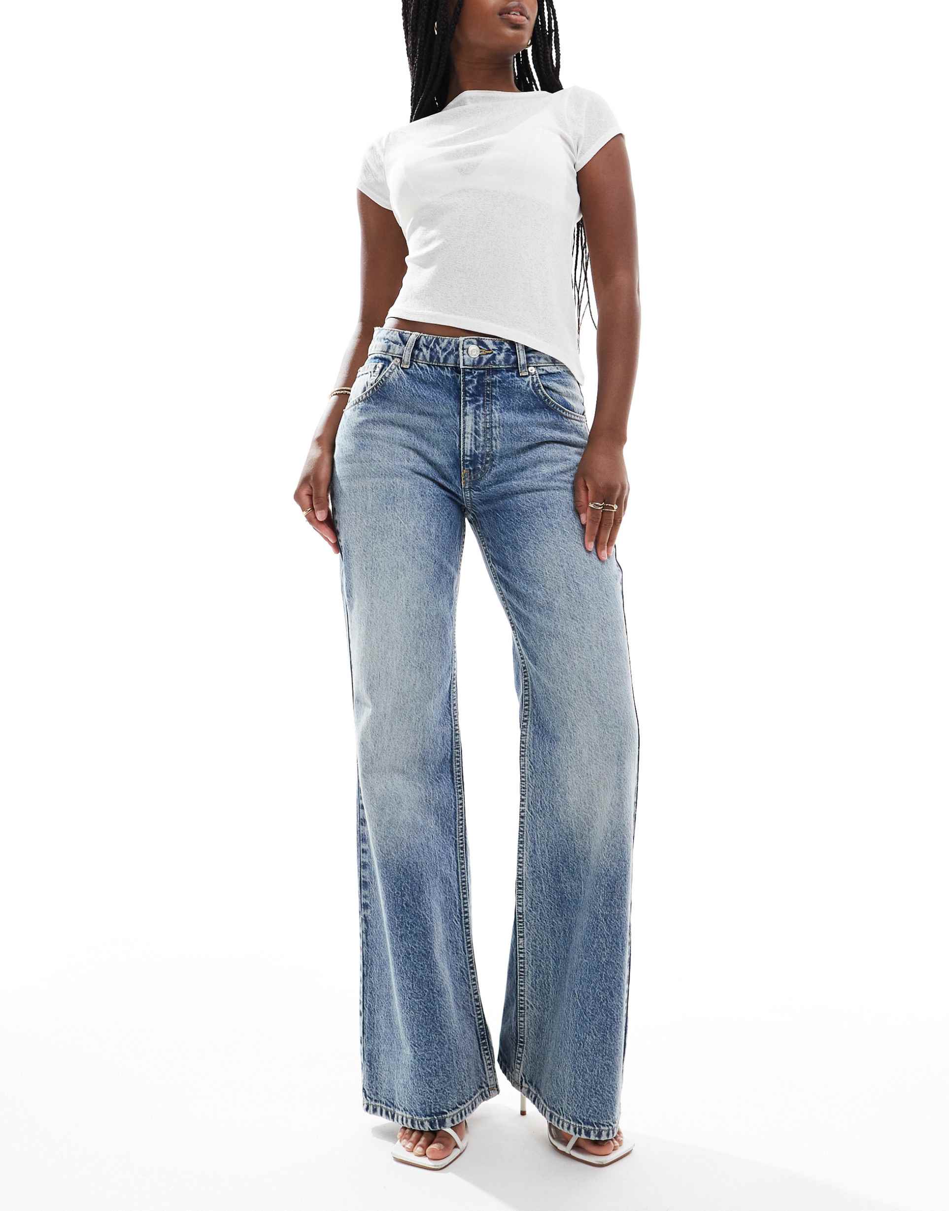 asos design relaxed flare jeans in vintage wash