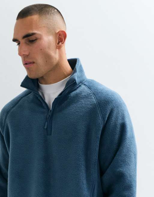 ASOS DESIGN relaxed fleece med kvart lynlås i blå, 2 af 5
