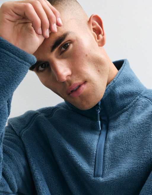 ASOS DESIGN relaxed fleece med kvart lynlås i blå, 4 af 5