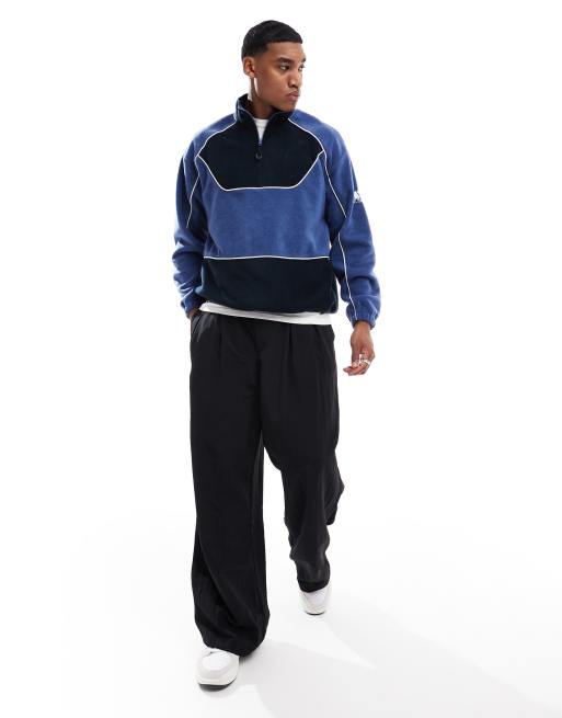ASOS DESIGN relaxed fleece sweatshirt with funnel neck and quarter zip in blue, 2 of 4